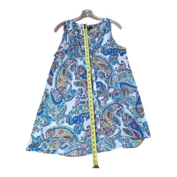 Cupio tunic top button up crepe sleeveless high-low hem colorful paisley print M - Picture 6 of 10